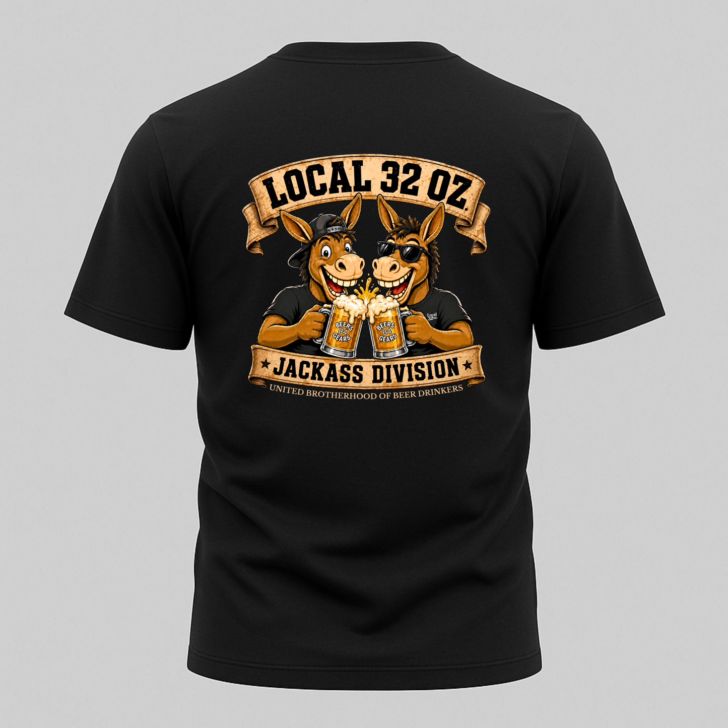 Jackass Division Local 32 oz. Tee — Funny Donkey Beer Crew T‑Shirt