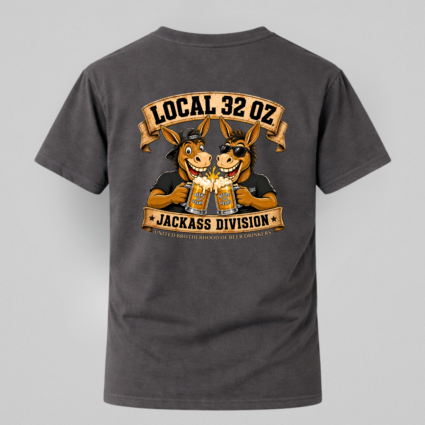 Jackass Division Local 32 oz. Tee — Funny Donkey Beer Crew T‑Shirt
