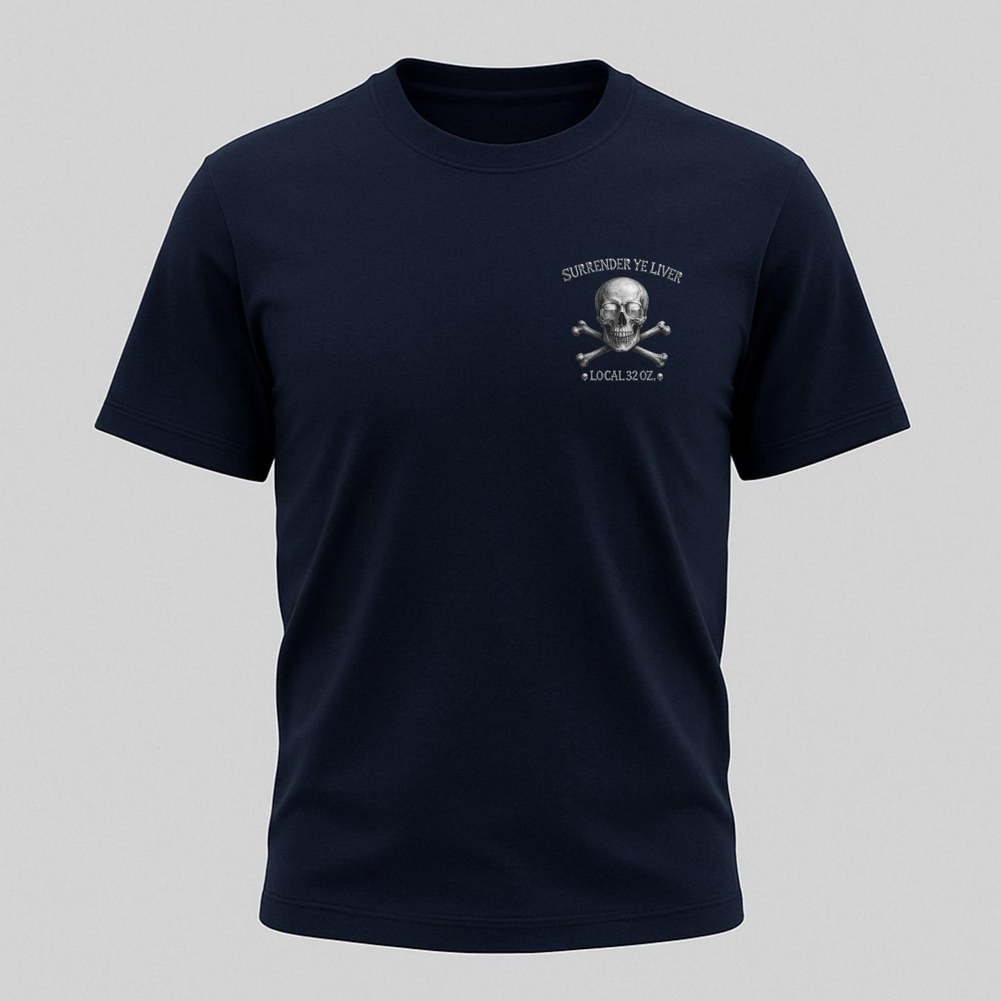 Surrender Ye Liver Skull and Bones Tee. Pirate Skull Crossbones Graphic Tee Shirt