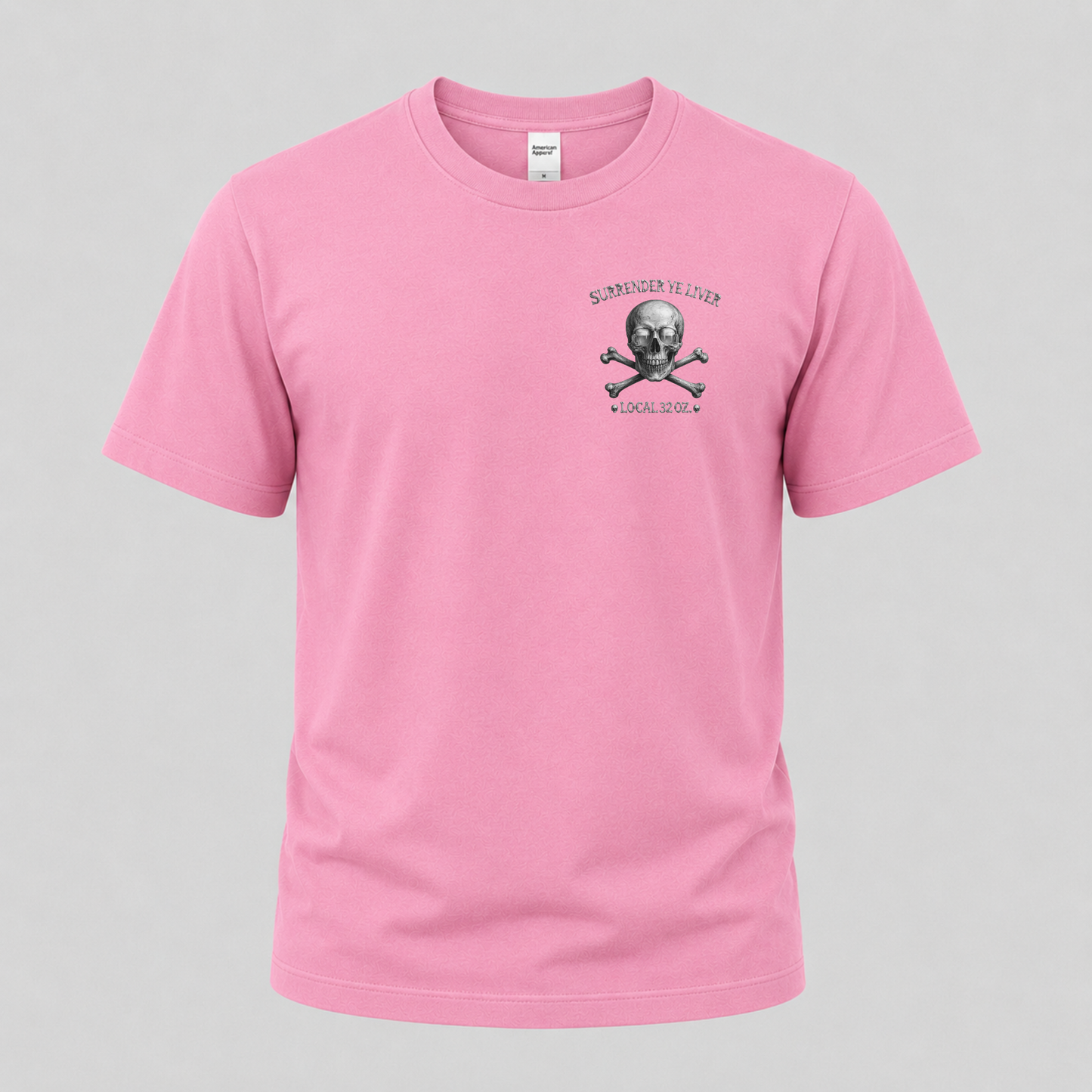 Surrender Ye Liver Skull and Bones Tee. Pirate Skull Crossbones Graphic Tee Shirt