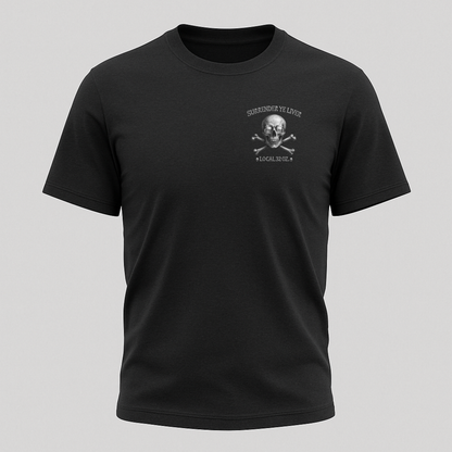 Surrender Ye Liver Skull and Bones Tee. Pirate Skull Crossbones Graphic Tee Shirt