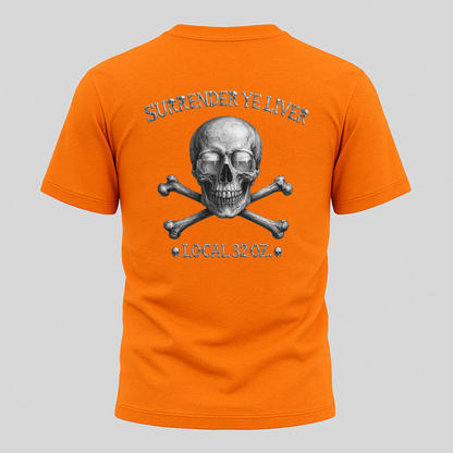 Surrender Ye Liver Skull and Bones Tee. Pirate Skull Crossbones Graphic Tee Shirt