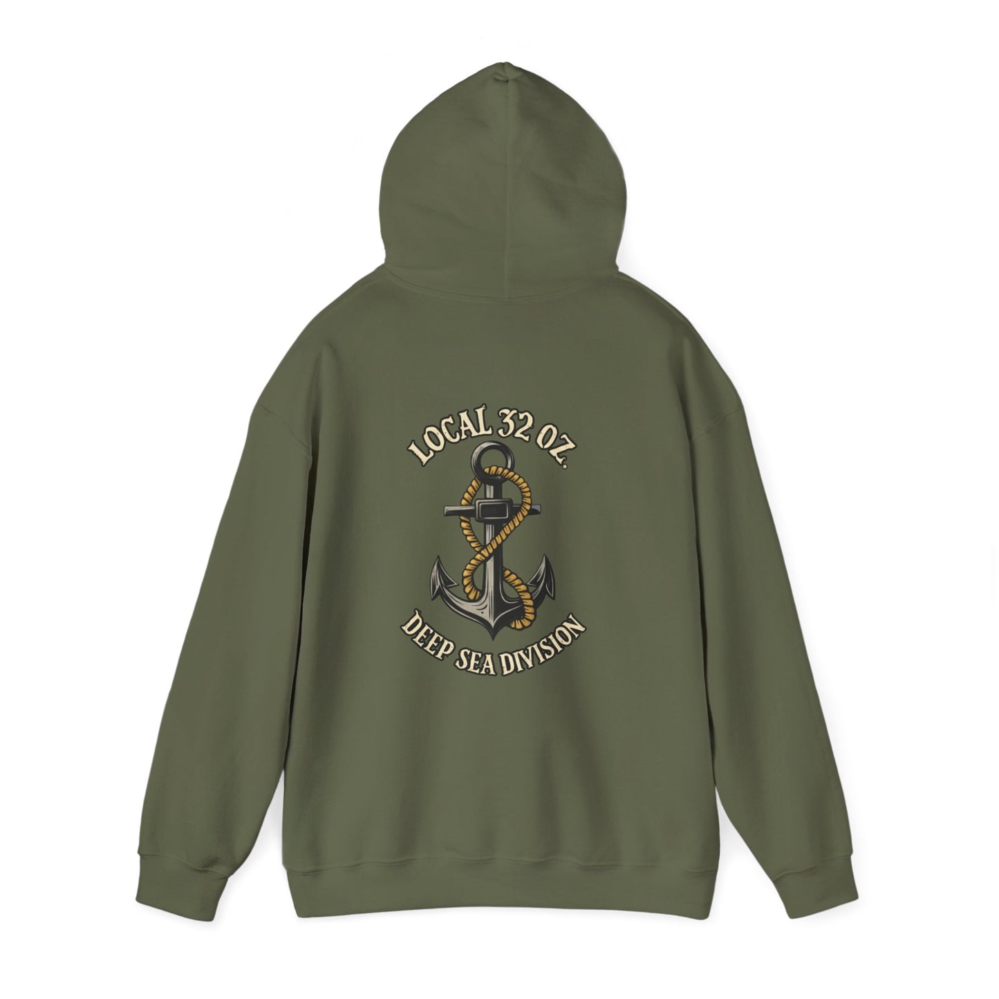 Navy Anchor Hoodie — "Local 32 oz. Deep Sea Division" Graphic Pullover
