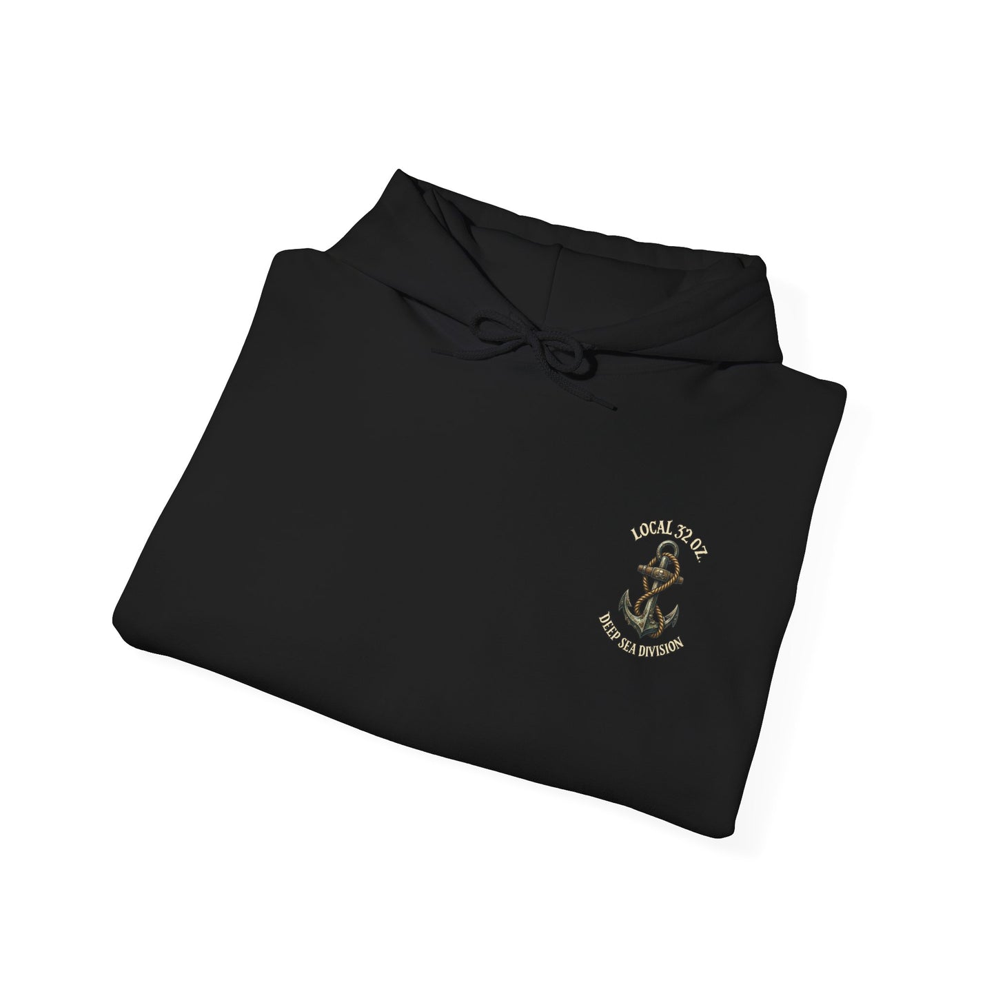 Navy Anchor Hoodie — "Local 32 oz. Deep Sea Division" Graphic Pullover