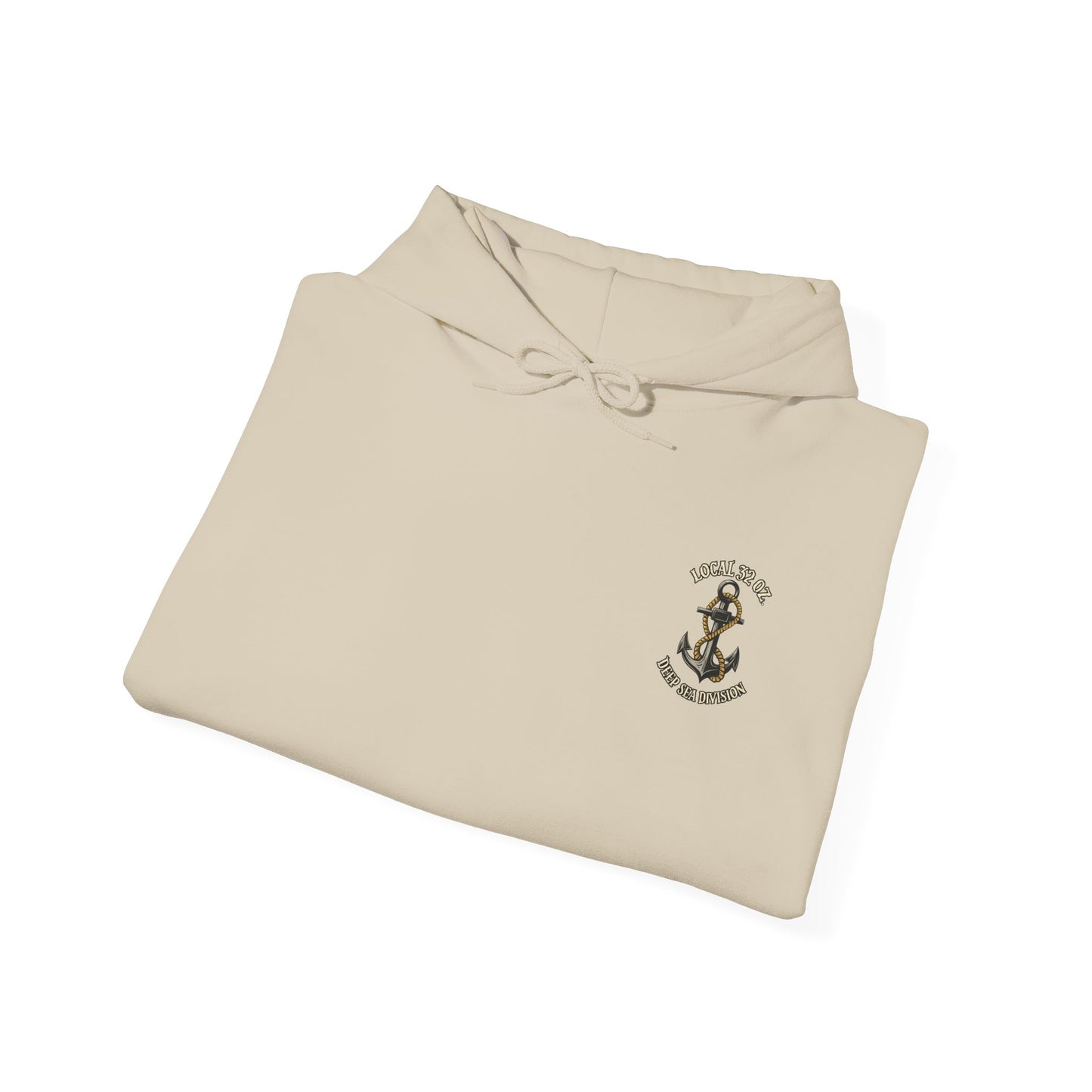 Navy Anchor Hoodie — "Local 32 oz. Deep Sea Division" Graphic Pullover