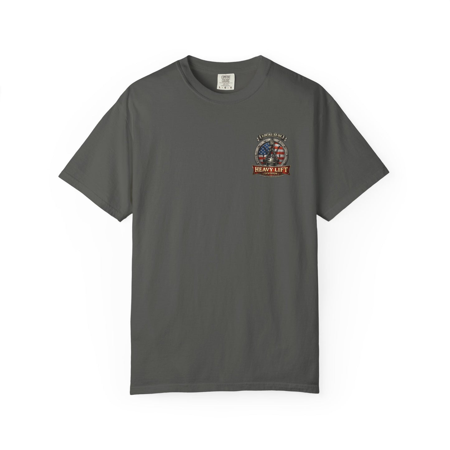 Heavy Lift Division Local 32 oz. T-Shirt — American Flag Rigging Crew Tee