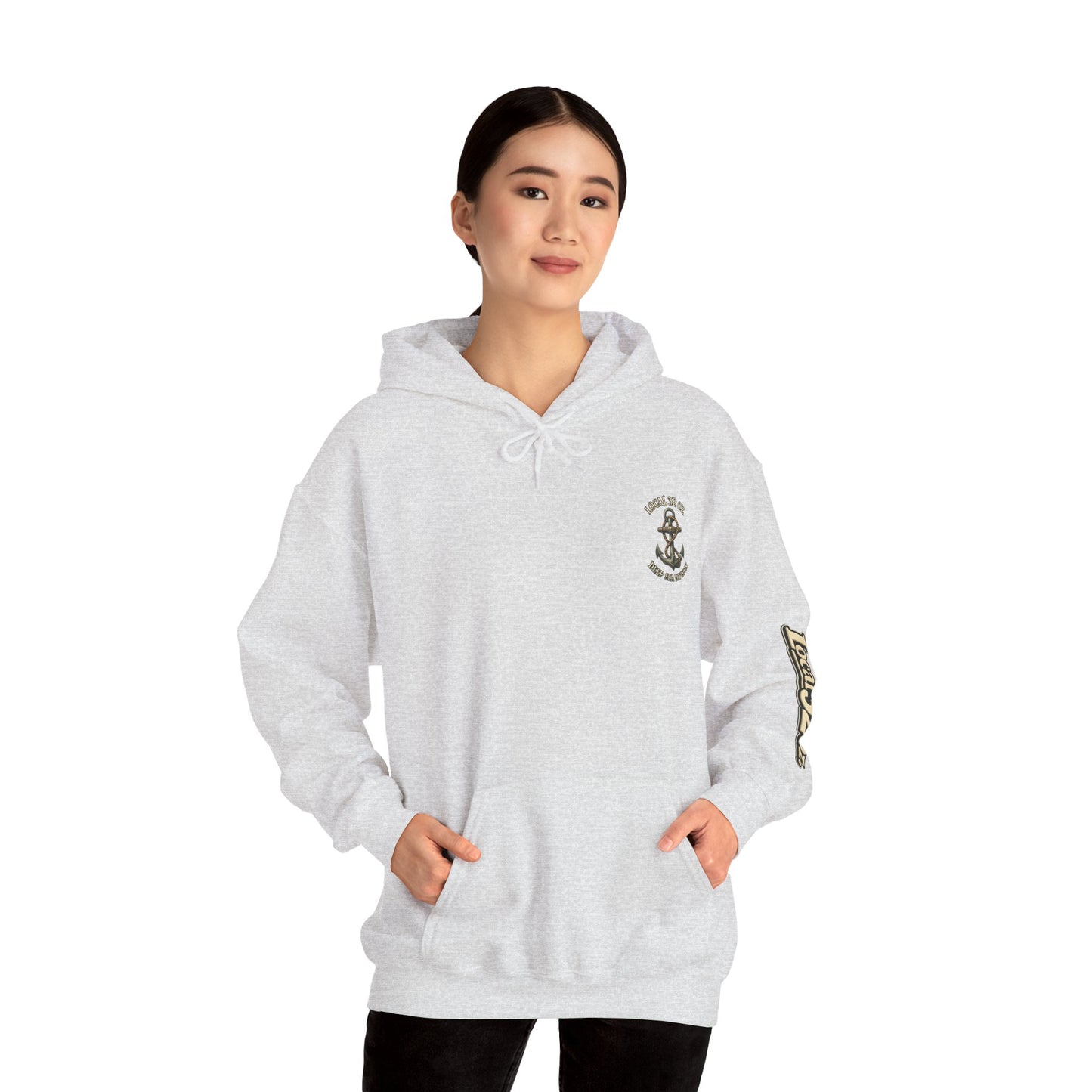 Navy Anchor Hoodie — "Local 32 oz. Deep Sea Division" Graphic Pullover