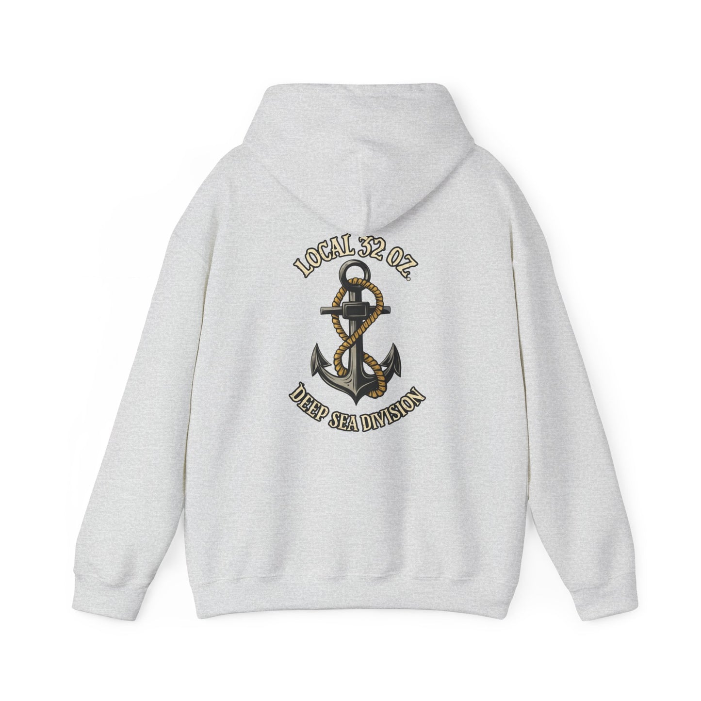 Navy Anchor Hoodie — "Local 32 oz. Deep Sea Division" Graphic Pullover