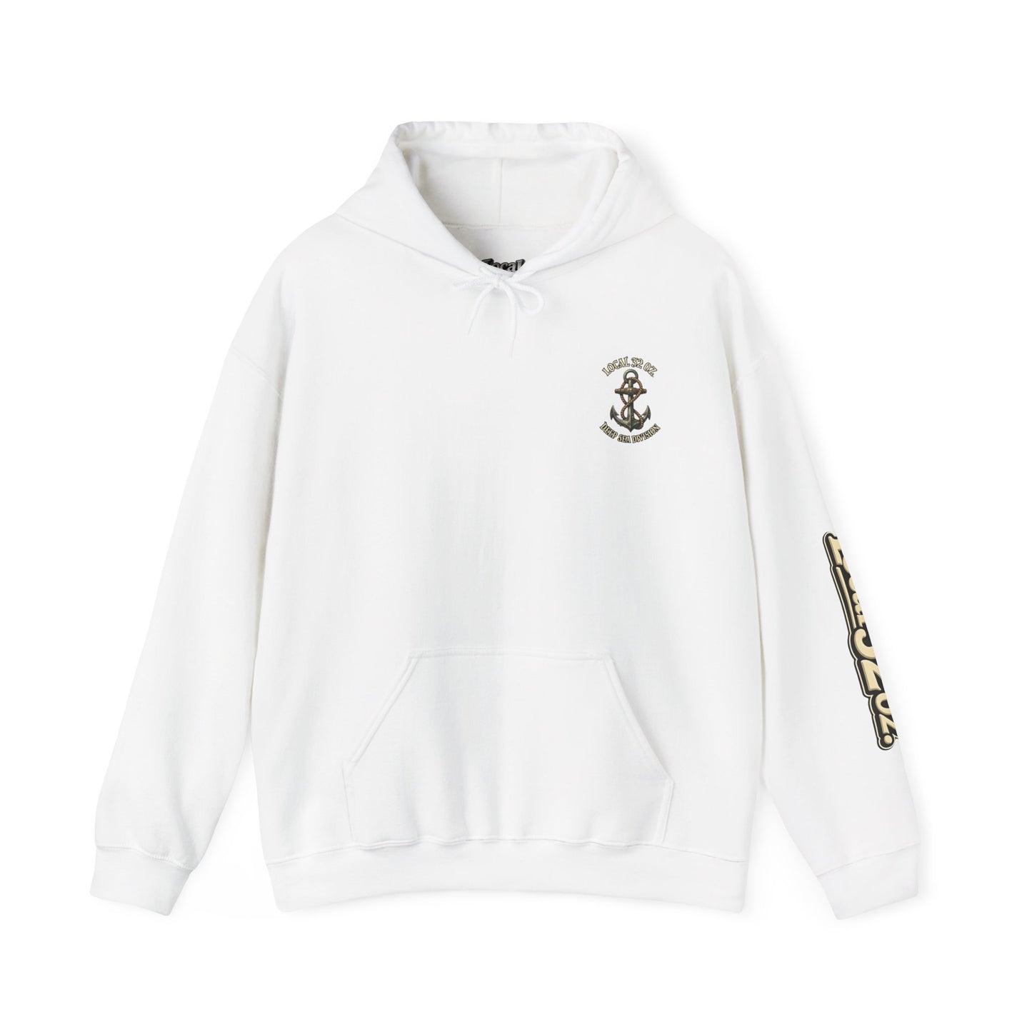 Navy Anchor Hoodie — "Local 32 oz. Deep Sea Division" Graphic Pullover