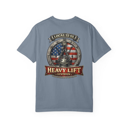 Heavy Lift Division Local 32 oz. T-Shirt — American Flag Rigging Crew Tee