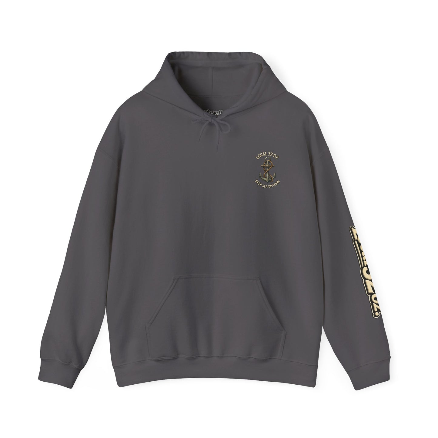 Navy Anchor Hoodie — "Local 32 oz. Deep Sea Division" Graphic Pullover