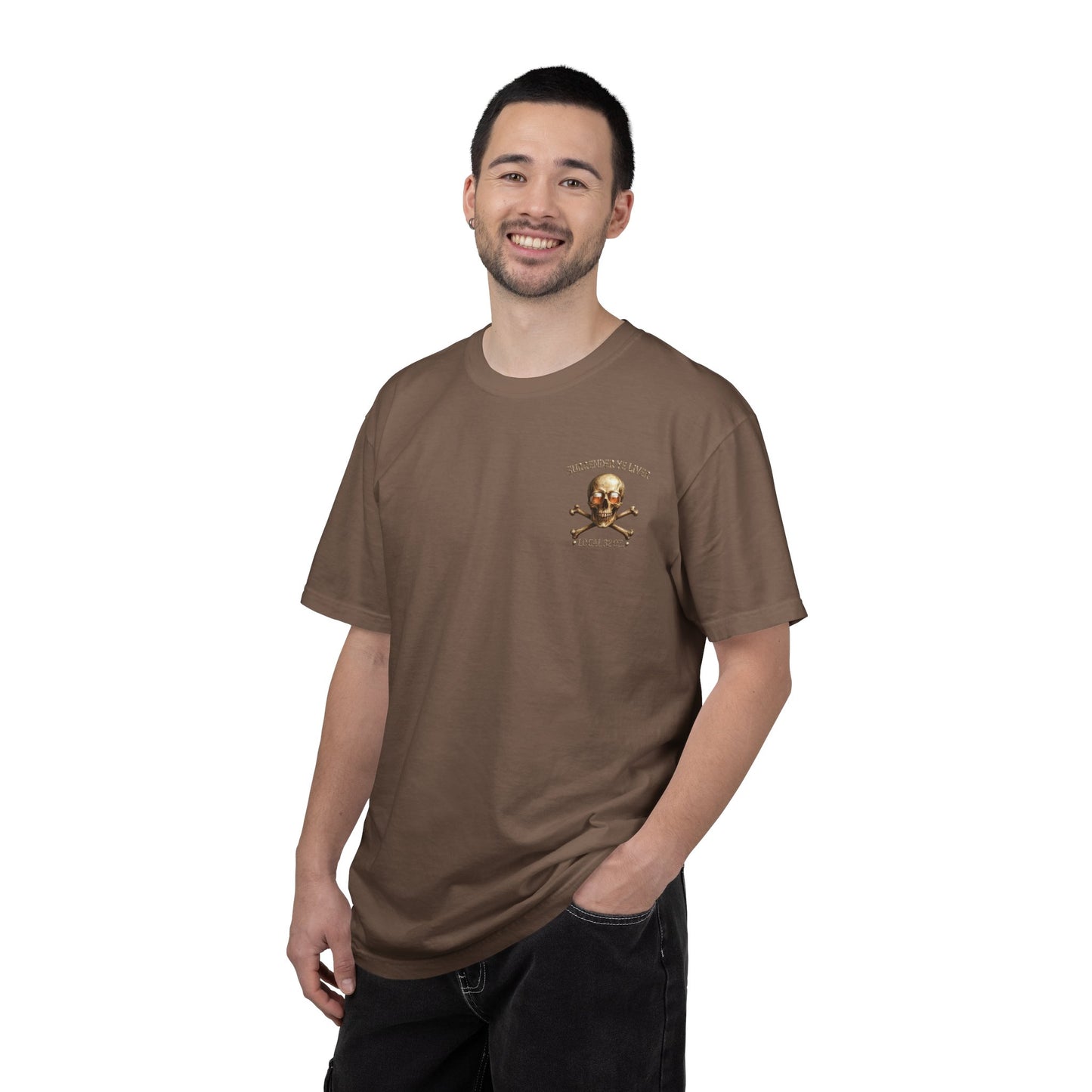 Local 32 oz. Skull & Crossbones T-Shirt — "Surrender Ye Liver" Heavy cotton