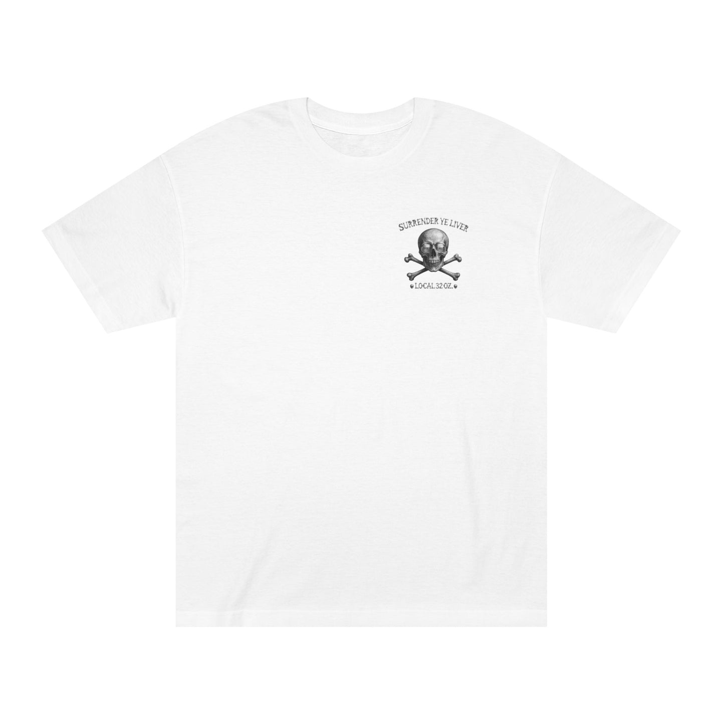 Surrender Ye Liver Skull and Bones Tee. Pirate Skull Crossbones Graphic Tee Shirt