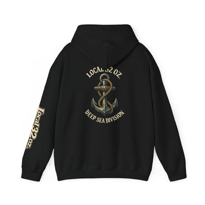 Navy Anchor Hoodie — "Local 32 oz. Deep Sea Division" Graphic Pullover
