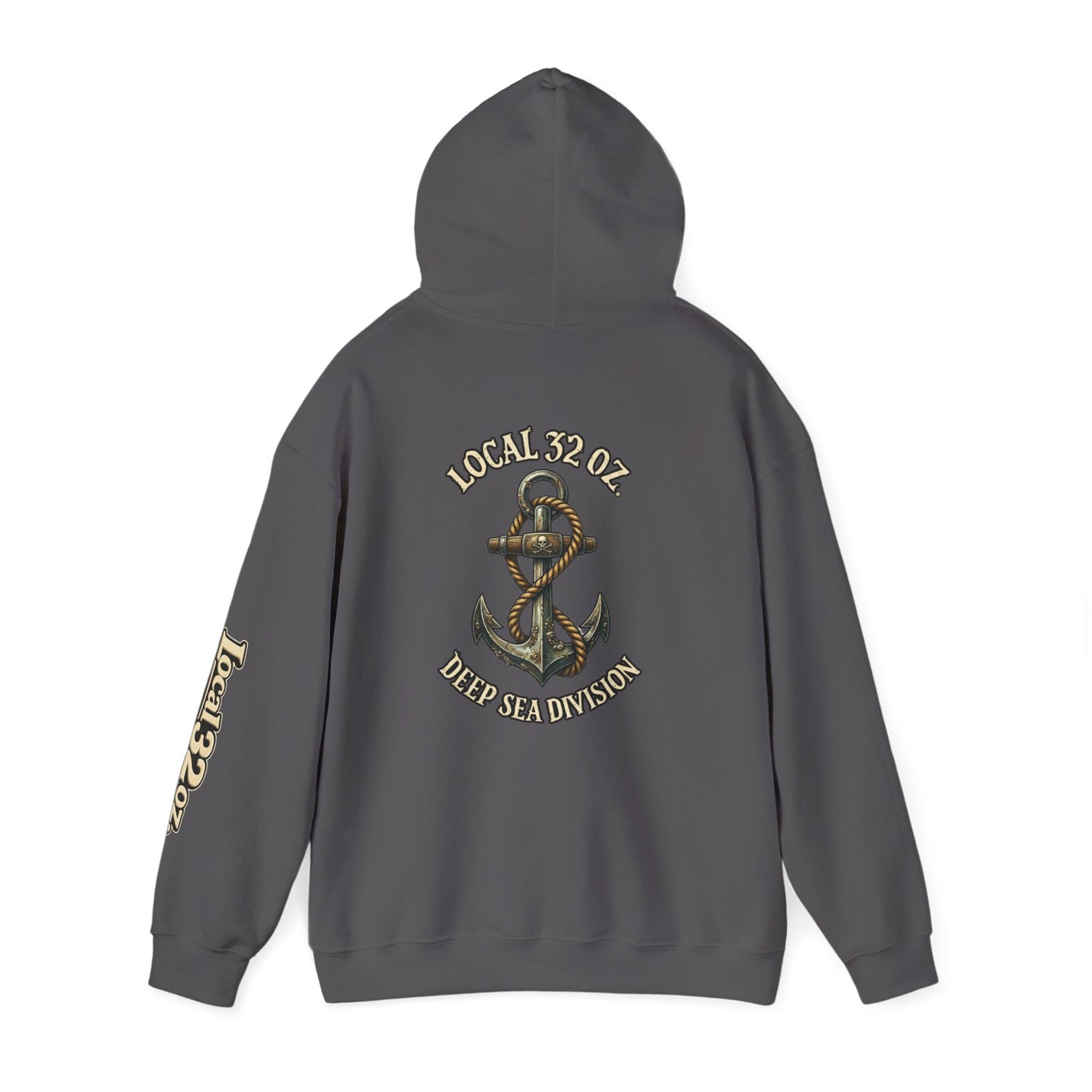 Navy Anchor Hoodie — "Local 32 oz. Deep Sea Division" Graphic Pullover