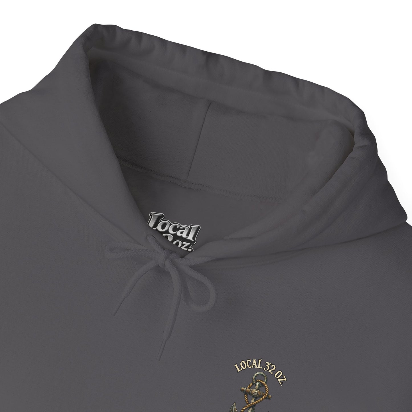 Navy Anchor Hoodie — "Local 32 oz. Deep Sea Division" Graphic Pullover