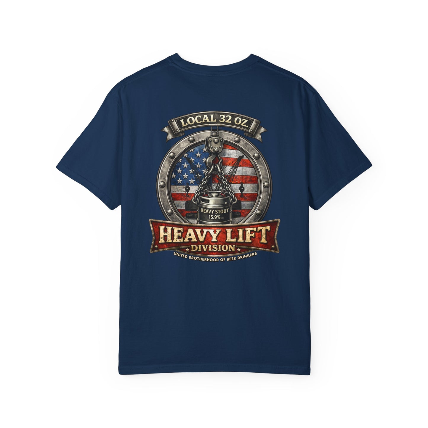 Heavy Lift Division Local 32 oz. T-Shirt — American Flag Rigging Crew Tee