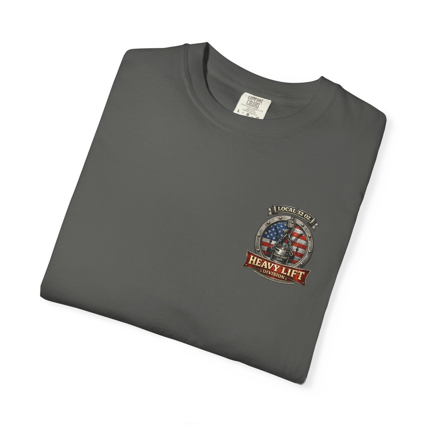 Heavy Lift Division Local 32 oz. T-Shirt — American Flag Rigging Crew Tee