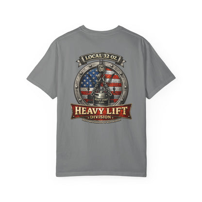 Heavy Lift Division Local 32 oz. T-Shirt — American Flag Rigging Crew Tee