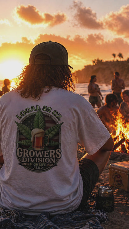 Growers Division T-Shirt – "Local 32 Oz" Cannabis & Craft Beer Graphic Tee